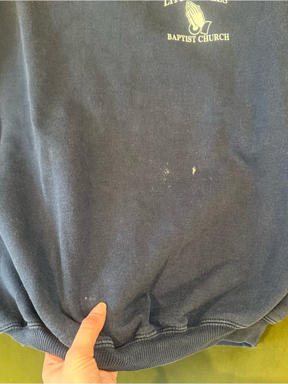 Vintage 90s Navy Crewneck Sweatshirt with Little Falls Baptist Church Logo - Picture 8 of 14
